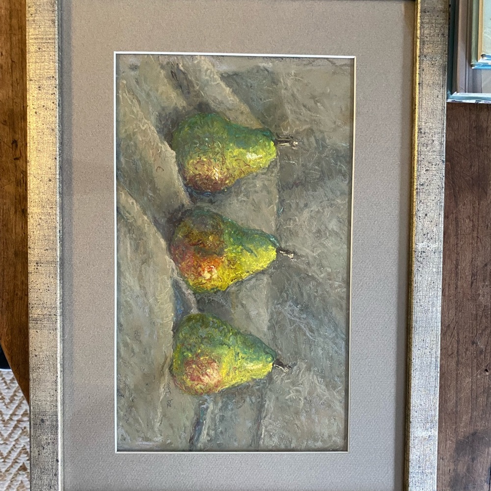 Three green pears - framed - size 12 x 17 inches